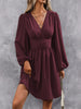 Dresses Woman Clothing V Neck Lantern Sleeve Wrap Mini Dress Ruched Waist Flowy Hem Elegant for Autumn and Party Styles