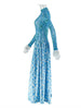 A Line Maxi Dress for Women Autumn Light Blue Long Sleeve Dress Slim Waist Mid-turtleneck Chic Elegant Evening Dresses Ladies