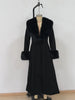 Women Wool Blend Coat Faux Fur Collar And Cuffs Fitted Waist Flared Maxi Silhouette Outerwear Winter Elegant Street Overcoat