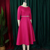 Dresses for Woman O Neck Full Sleeve Belt Waisted High Waisted Pleated A Line Ankle Length Elegant Female Birthday Gowns