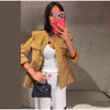 Vintage Suede Jackets Women's Full Sleeves Single-breasted Waist-cinching Stand Collar Coats Ladies Autumn Outwear