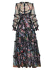 Hit Color Print Dresses For Women Round Neck Lantern Sleeve High Waist Folds Elegant Dress Female Clothing