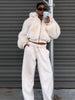 Women's Faux Fur Coats Hooded Patchwork Zipper Cropped Jackets Street Female Lantern Long Sleeves Loose Autumn Winter Outerwears