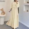 Muslim Kaftan Long Dress Hijabs Women Lantern Sleeves Lace-Up Solid Color Pleated Maxi Dress Islamic Woman Abaya Robes