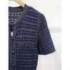Women Diamond Embellished Sparkling Knitted Dress Hollow Out Elegant Female O-Neck Navy Blue Single Breasted Knit Midi Robe