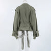 Women's Lace Up Cropped Trench Coat Lapel Long Sleeve Solid Loose Jacket Autumn Winter Female Street Outerwear