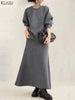 Women Autumn Pullover Sweatshirt and Elastic Waist A-Line Midi Skirt 2 Pieces Dress Sets Cozy Casual Solid Suits Outfits