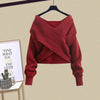 Vintage French Style Cross Knit Sweater Pullover with Ruffles and Suspender Dress Two-piece Elegant Women's Party Dress Outfits