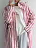 Striped Hooded Long Trench Coat Drawstring Waist Open Front Spring Women Glam Outerwear Warm Casual Lady Windbreaker Jacket