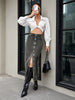 American Streetwear Button Front Denim Skirt Women's Autumn Retro High Waist Straight Jean Long Skirts