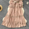 Chic Lace Slim Stand Collar Long Sleeve Spliced Single Breasted Dress High Street Vintage Evening Women Autumn Winter Clothing