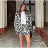 Women Zebra Print Faux Fur Coat Shorts Set Lapel collar Long Sleeve Jacket Shorts Set for Women Winter Warm Matching Outfits