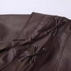 Women Leather Bomber Jackets Coats With Belt Notched Shoulder Pads Motorcycle Street Chic Short Outwear Solid Lace Up