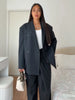 Loose Contrast Stitching Blazer Trousers Set Lapel Blazer Double Breasted Shoulder Pad Wide Leg Pants Casual Women Sets