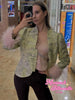 Light Green Landscape Print Jackets Women Chic Stand Collar Furry Cuff Single Breasted Slim Cropped Coat Lady Autumn Daily Wear