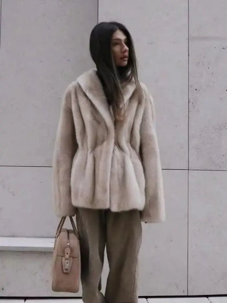 Autumn Winter Women’s Faux Mink Fur Coat Striped Thickened Plush Jacket Loose Fit Outerwear Seller Coat