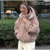 Vintage Reversible Spotted Print Cotton Coat Women Chic Hooded Drawstring Stand Collar Female Coat Winter Lady Outerwear
