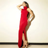 Elegant Split Turtleneck Sexy Maxi Dress Women Gown One-shoulder High Waist Bodycon Solid Club Party Long Dress 2626