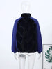 Women's Faux Fur Coats Furry Patchwork Knit Sleeve Bomber Jackets Autumn Female Stand Collar Loose Coat Lady Outerwears