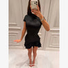 Elegant Floral Jacquard Cheongsam Mini Dress Women Black Ruffle Hem Bodycon Slim Fit Flowy Soft Chic Lady Party Gowns