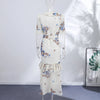 Sexy Print Women Long Dress Urban V-neck Single Breasted Ruffles Half Sleeve Female Dresses Spring Autumn Lady Robe