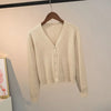 Sweater Knitted Cardigan Button Jacket Spring Autumn V-neck Long Sleeve Casual Short Tops For Women Sweater Grey White