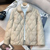 Women Warm Diamond Quilted Jackets Light Weight Lapel Thickened Short Outwear Single Breasted Loose Warm Windproof Parkas