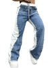 Women Straight Drawstring Waist Wide Leg Pants Jeans Denim Patchwork Sporty Holiday Jogger Sweatpants Trousers