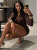 Elegant Deep V-Neck Dress Women Autumn Basic Full Sleeve Stretch Midnight Street Clubwear Party Activity Mini Bodycon