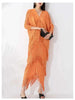 High End Pleated Maxi Dress Women V Neck Batwing Sleeves Stitching Color Tassel Elegant Dresses Ladies Clothes 2DA1641
