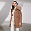 Women's Winter Jacket Hooded Belt Long Parkas Warm Padding Puffer Plaid Quilted Coat Down Jacket Thick Snow Wear