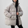 Women's Winter 90% Duck Down Jacket With Drawstring and Ribbed Collar Knitted Patchwork Oversized Warm Puffer Coat