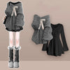 Women's Winter Knitted Sweater Midi Skirt Matching Set Korean Elegant Pullover+Long-sleeve Dress Two Piece Suit