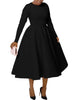 A Line High Waisted Dress Zipper in Back Women Long Sleeve Autumn Casual Dress Elegant Office Work Lady Dress Solid Color