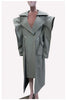 Autumn Long Oversized Ruffled Trench Coat for Women Drawstring Loose Elegant Chic Asymmetrical Overcoat