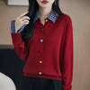 Fake Two Piece Spliced Sweater Jacket Women Autumn Long Sleeve Loose Shirt Collar Knitted Cardigan Ladies Casual Knit Female