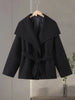 Faux Fur Belt Jackets Women Loose High Neck One Butoon Long Sleeves Coats Female Autumn Winter Thick Warm Outwears
