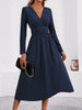 Elegant Solid Color Knit Dress for Women Fall Winter Overlap V-Neck Long Sleeve with Waist Shirring Bodycon Long Maxi Dress