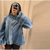 Chic Stand Collar Denim Cropped Jackets Women Loose Zipper Pockets Full Sleeve Female Coats Spring Lady Outwear Street