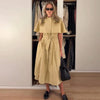 Lapel Cape Sleeve Lace Up Long Sleeve Women Elegant Epaulet Oversized Waist Cinching Pleated Shirt Dresses Chic Ladies Partywear