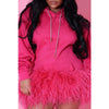 Women Hooded Long Sleeve Fur Hem Sweathirt Style Midi Dress Winter Streetwar Mini Black Dresses Vestidos