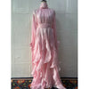 early autumn turtleneck full sleeves shinny ruffles pullover Arabic styles floor length vacation dress female vestido