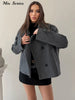 Solid Faux Suede Jackets Women's Stand Collar Full Sleeves Zip Cropped Coat Autumn Winter Lady Casual Outerwear