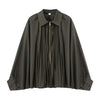 Casual Martini Green Satin Bomber Jacket Women Long Sleeve Zipper Pleated Oversized Coats Fall Shirt Jacket