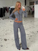 Women's Clothing Cardigan Slim Long Sleeve Low Waist Long Pants Sweater Solid Color Two Piece Outfits Woman Simple Style Casual