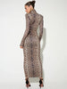 Leopard Print Long Sleeve Sexy Maxi Dress For Women Autumn Winter Elegant Turtleneck Printed Bodycon Long Dress