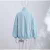 Autumn Y2K Women Stand Collar Zipper Jacket Color Contrast Stitching Loose Long Sleeve Casual Daily Short Outerwear Coat