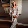 Spring Women Chic Boho Snake Print Pants Set Casual Batwing Sleeve Button Blouse & Wide-leg Pants Lady Vacation Outfits