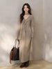 Elegant French V-Neck Knit Dress Women Long Sleeve Elastic Maxi Dress Asymmetrical Design Belted Long Dress for Autumn Winter
