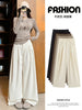 Korean White Corduroy Wide Leg Pants Women Autumn Loose Long Pants with Pockets Woman Daily Wear High Waist Casual Trousers